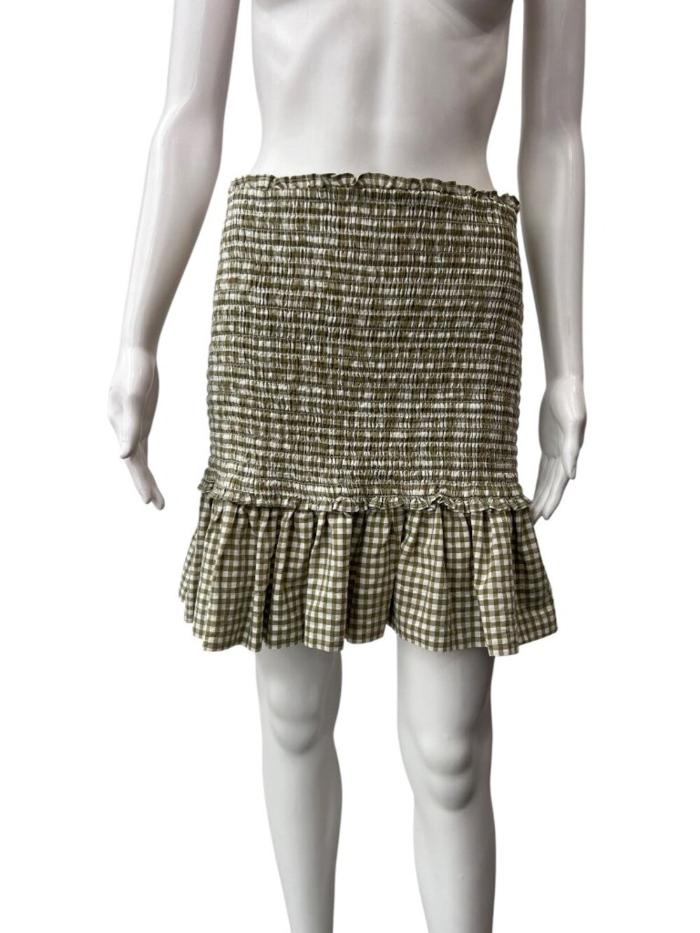 $298 Veronica Beard Green White Plaid Smocked Mini Cotton Aloya Dress size M - Picture 3 of 8
